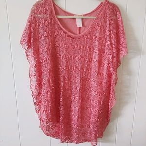Coral Dolman Sleeve Lace Top XL